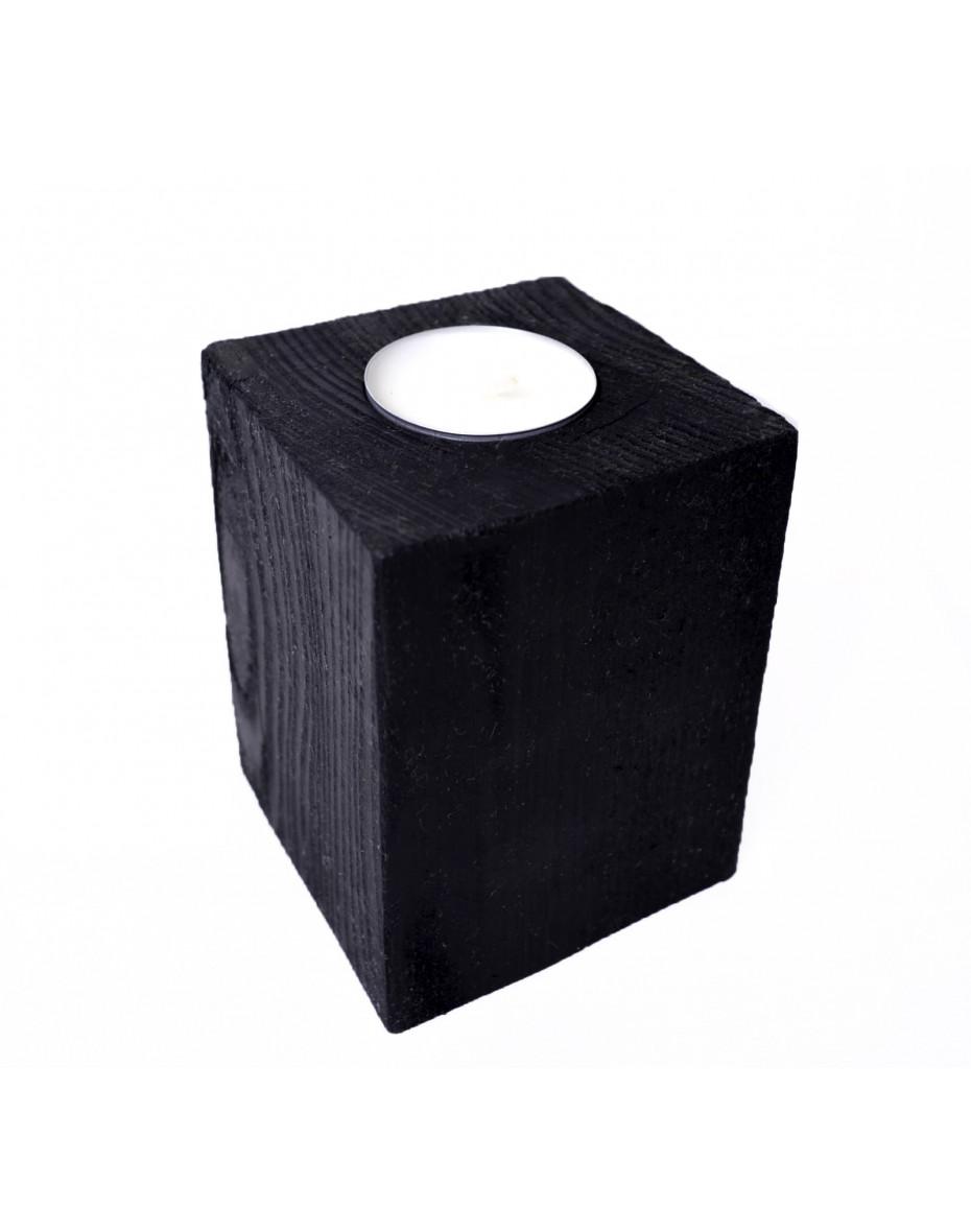 Drevený svietnik kocka L - čierny 7,5x7,5x10 cm